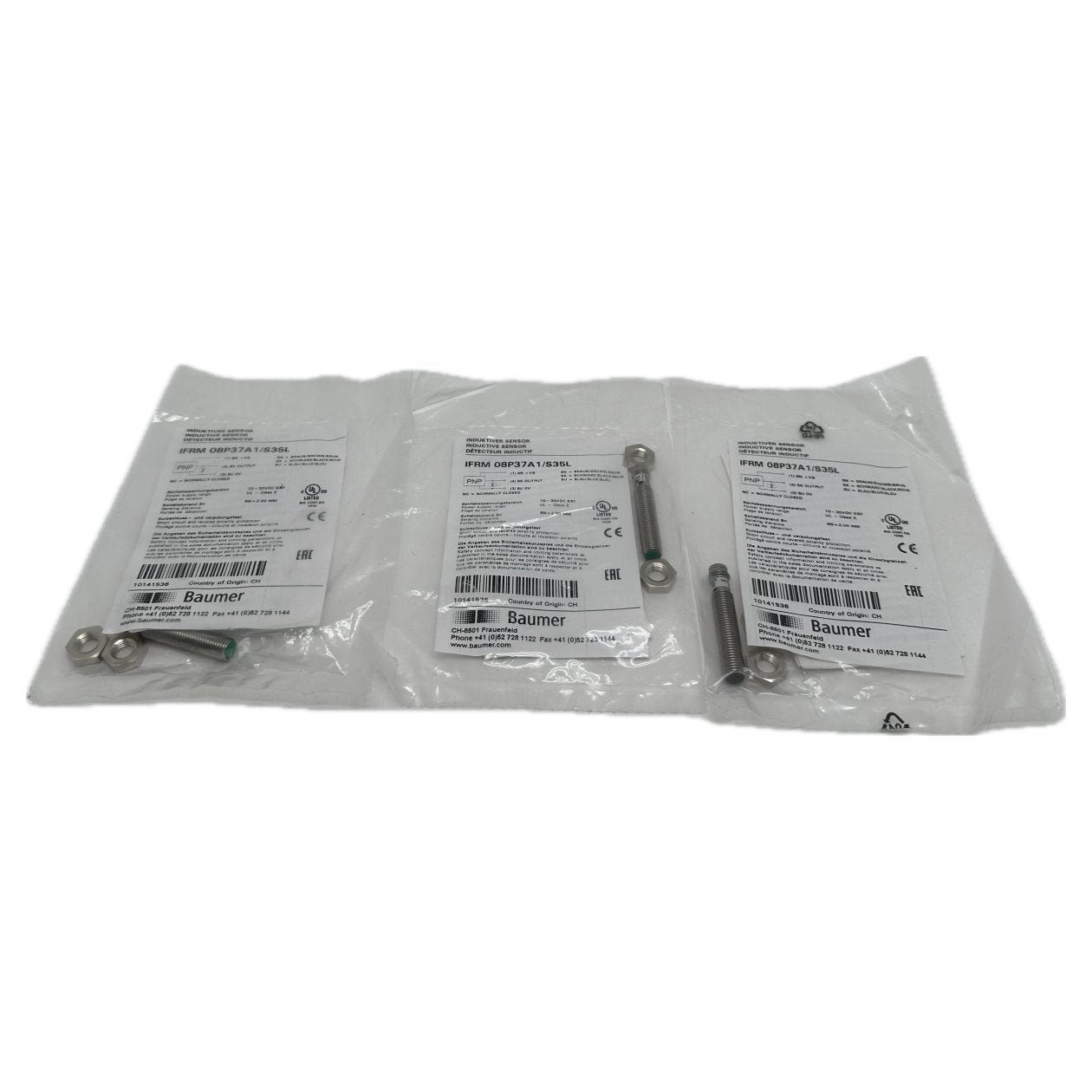 AJ1163 Posten 3 Stück Inductive Sensor Baumer IFRM 08P37A1/S35L