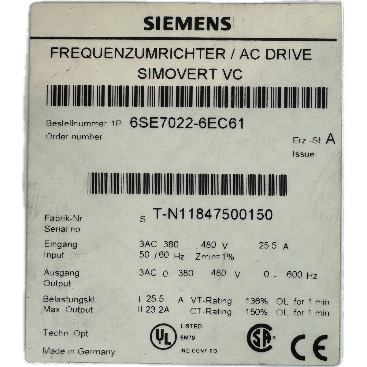 Siemens 6SE7022-6EC61-4