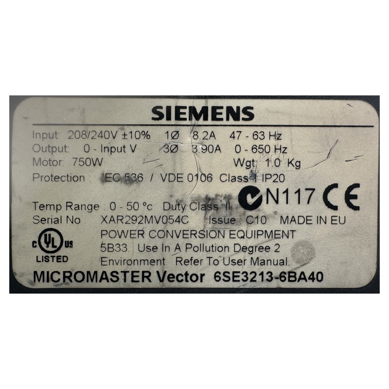 AJ662 Micromaster Vector Siemens 6SE3213-6BA4_3