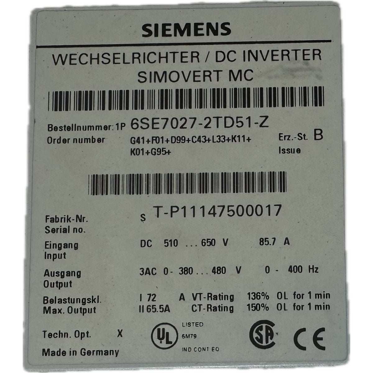 Siemens 6SE7027-2TD51-4