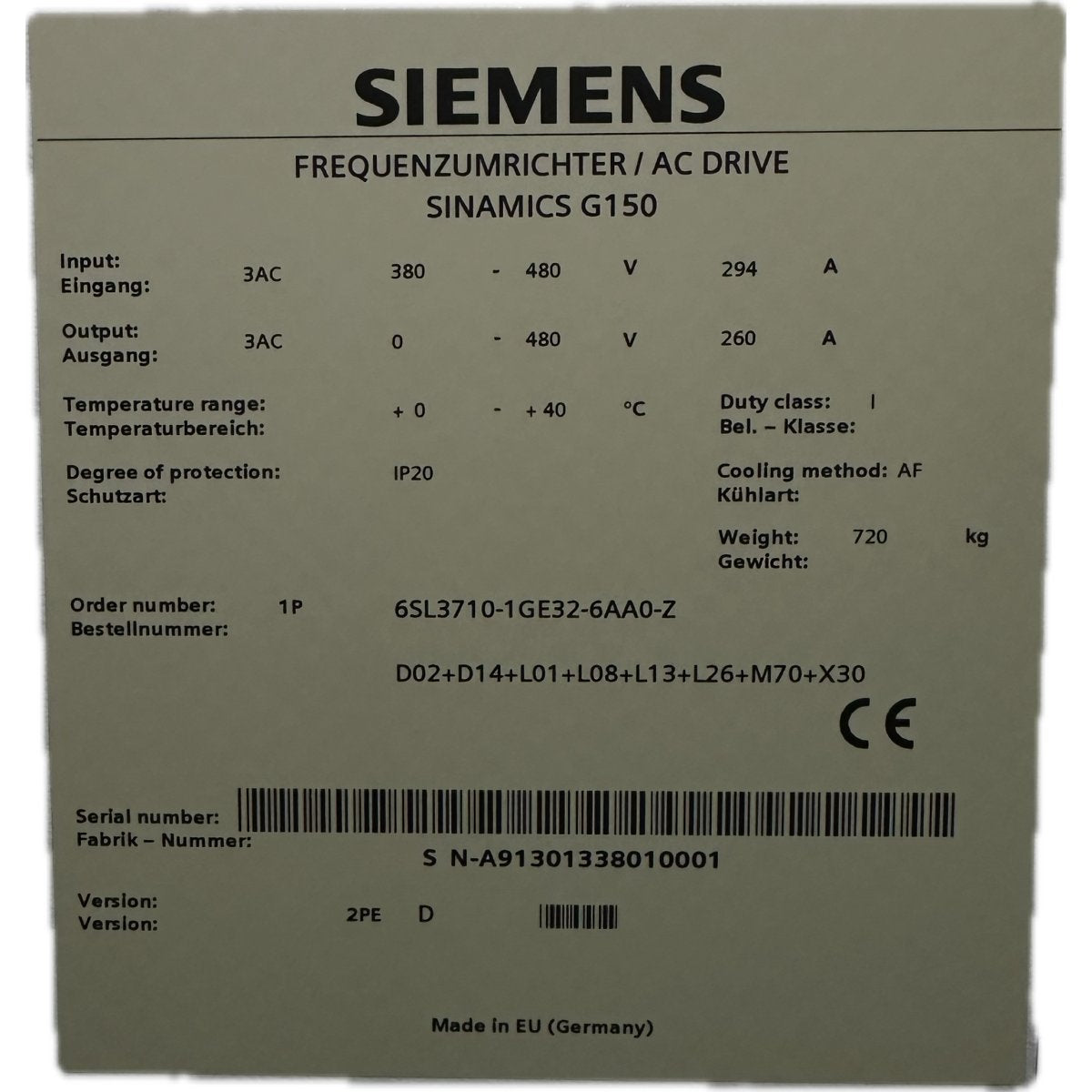 Siemens 6SL3710-1GE32-6AA0-4