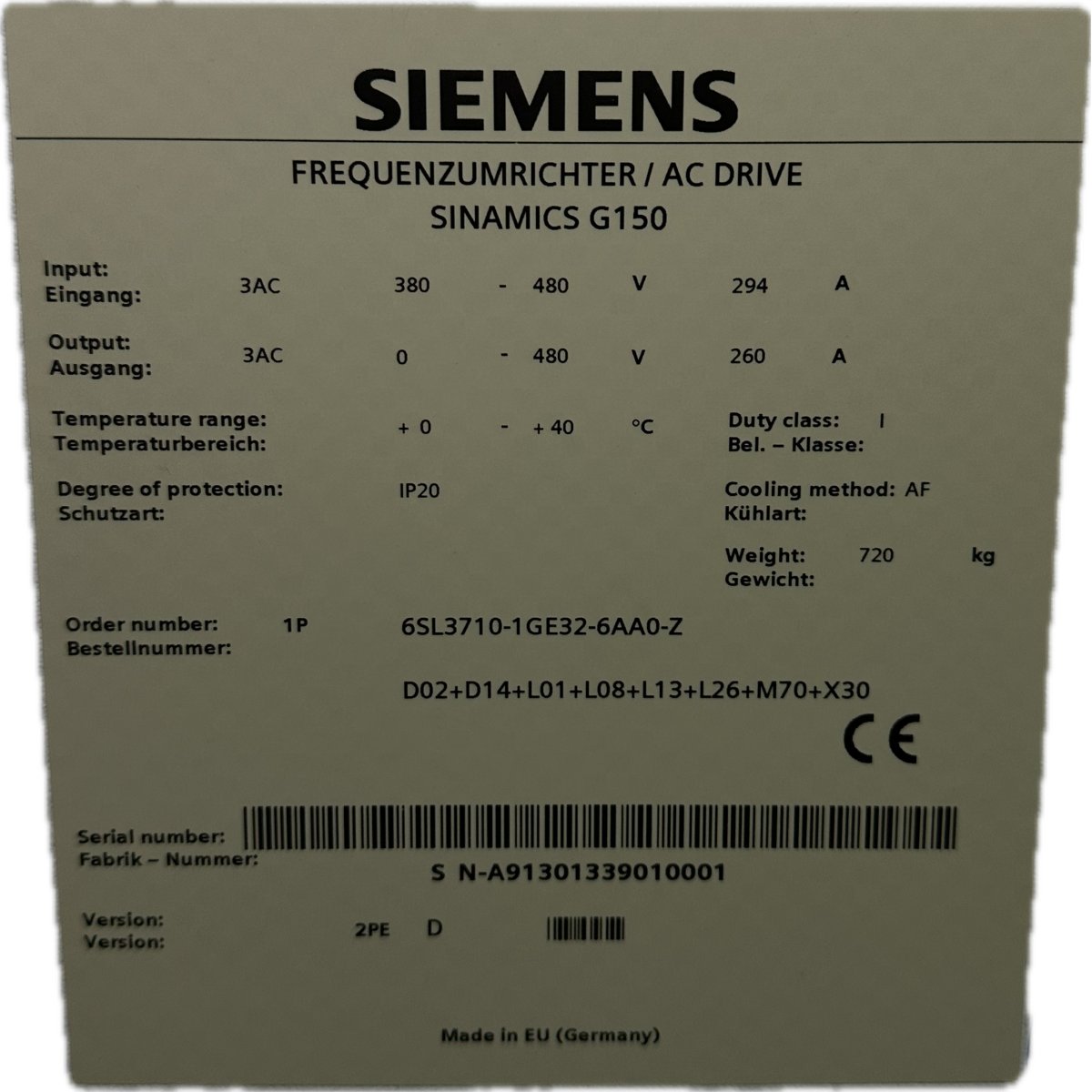 Siemens 6SL3710-1GE32-6AA0-4