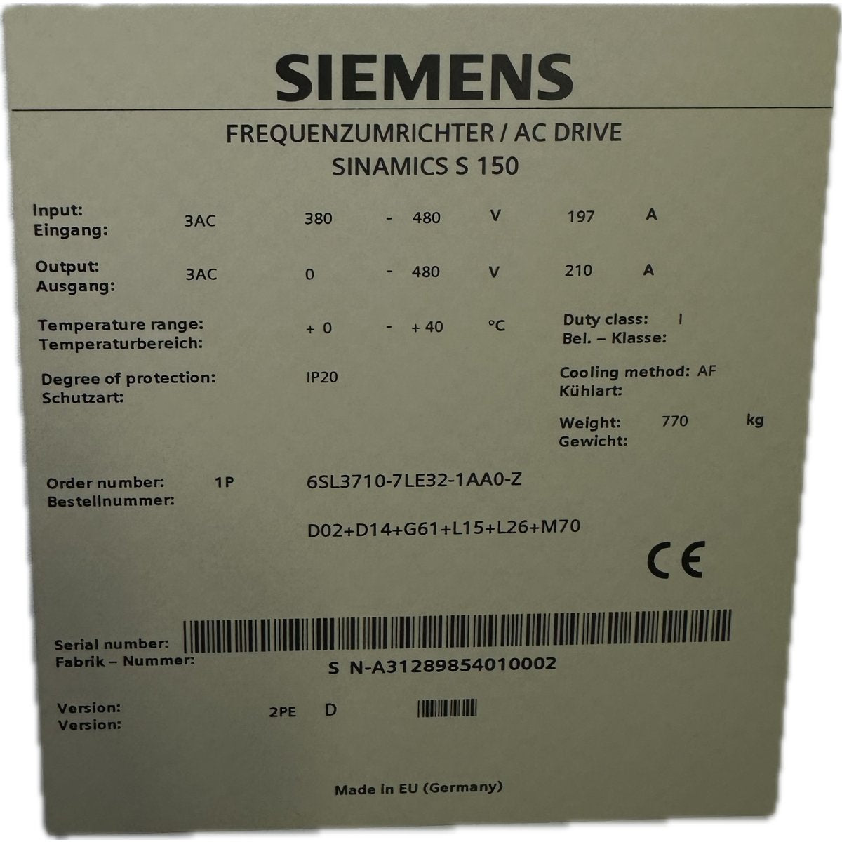 Siemens 6SL3710-7LE32-1AA0-4