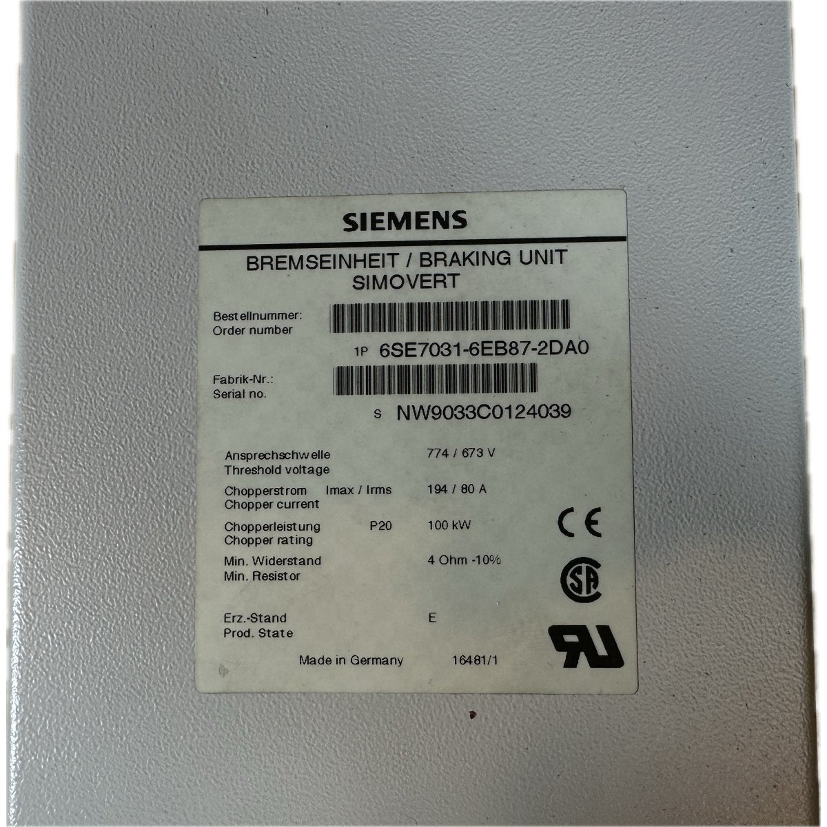 Siemens 6SE7031-6EB87-2DA0-4