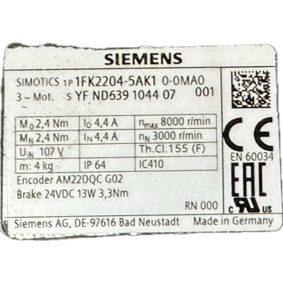 Siemens 1FK2204-5AK10-0MA0-4