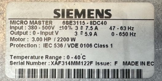 Siemens 6SE3115-8DC40-4