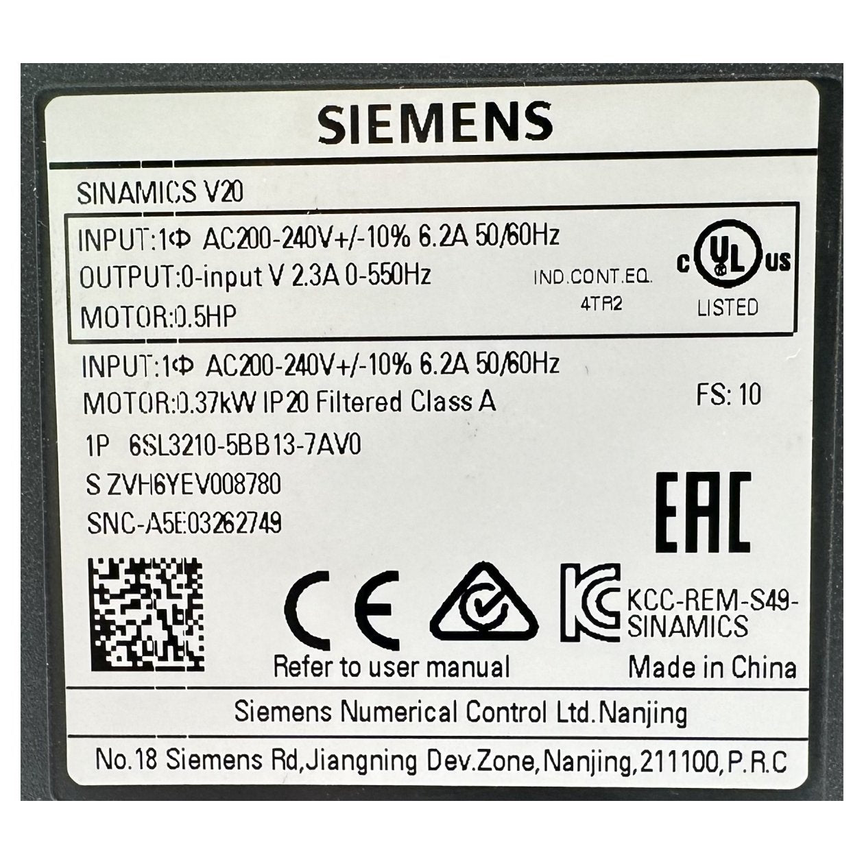 DJ254 Sinamics V20 Siemens 6SL3210-5BB13-7AV0_4