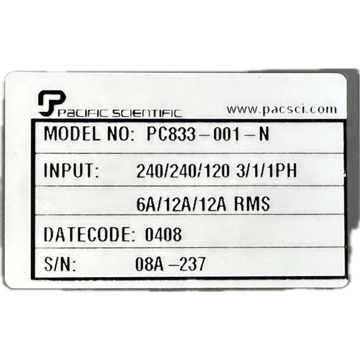 Pacific Scientific PC833-001-N-4