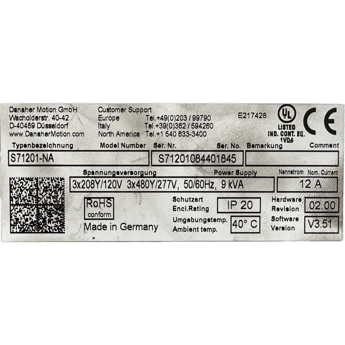 .FJ54 Servo Drive Danaher Motion S71201-NA V3.51 12A_4