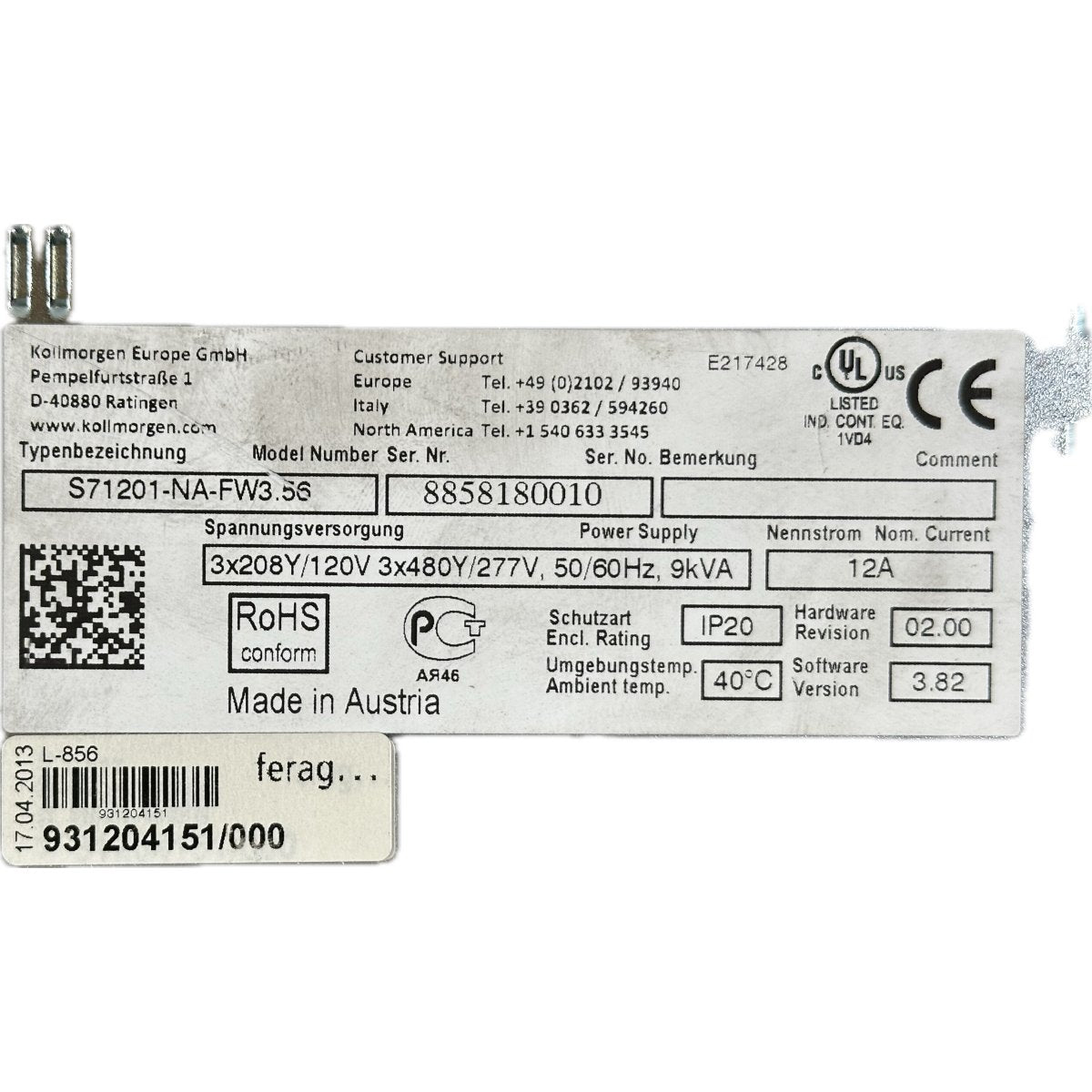 FJ56 Servo Drive Kollmorgen S71201-NA-FW3.56 V3.82 12A_4
