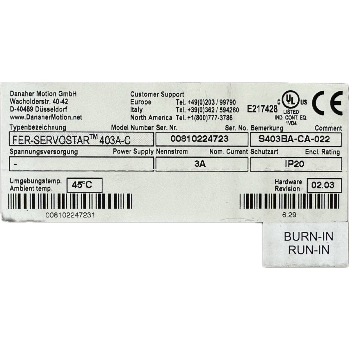 FJ64 Servo Drive Kollomorgen Fer-Servostar 403A-C S403BA-CA-022_4