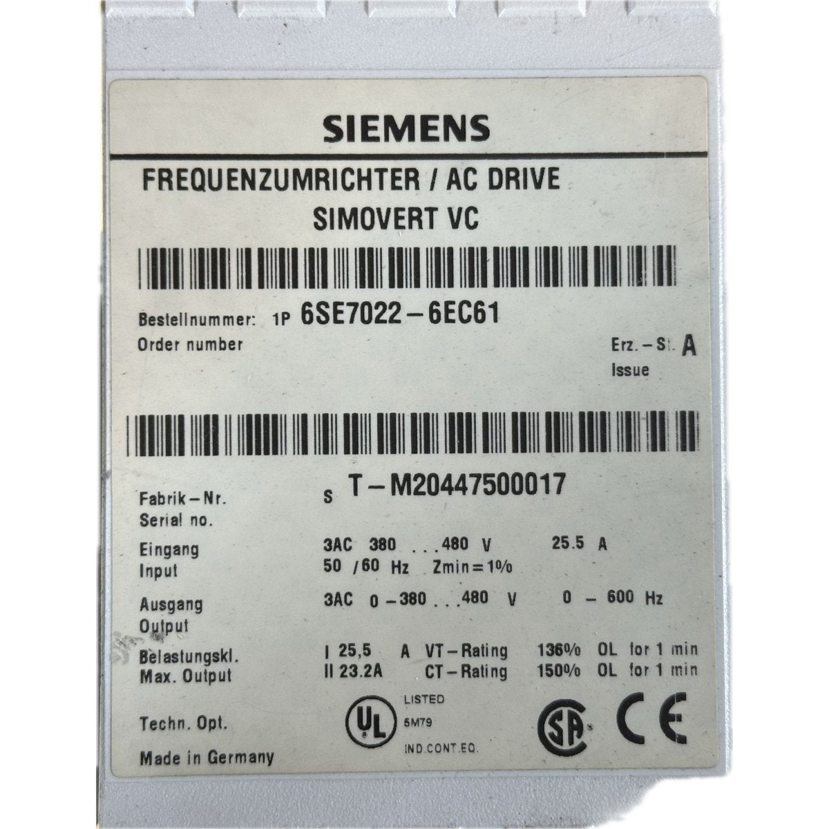 .FJ70 Frequenzumrichter Siemens 6SE7022-6EC61 Schanier Defekt_4