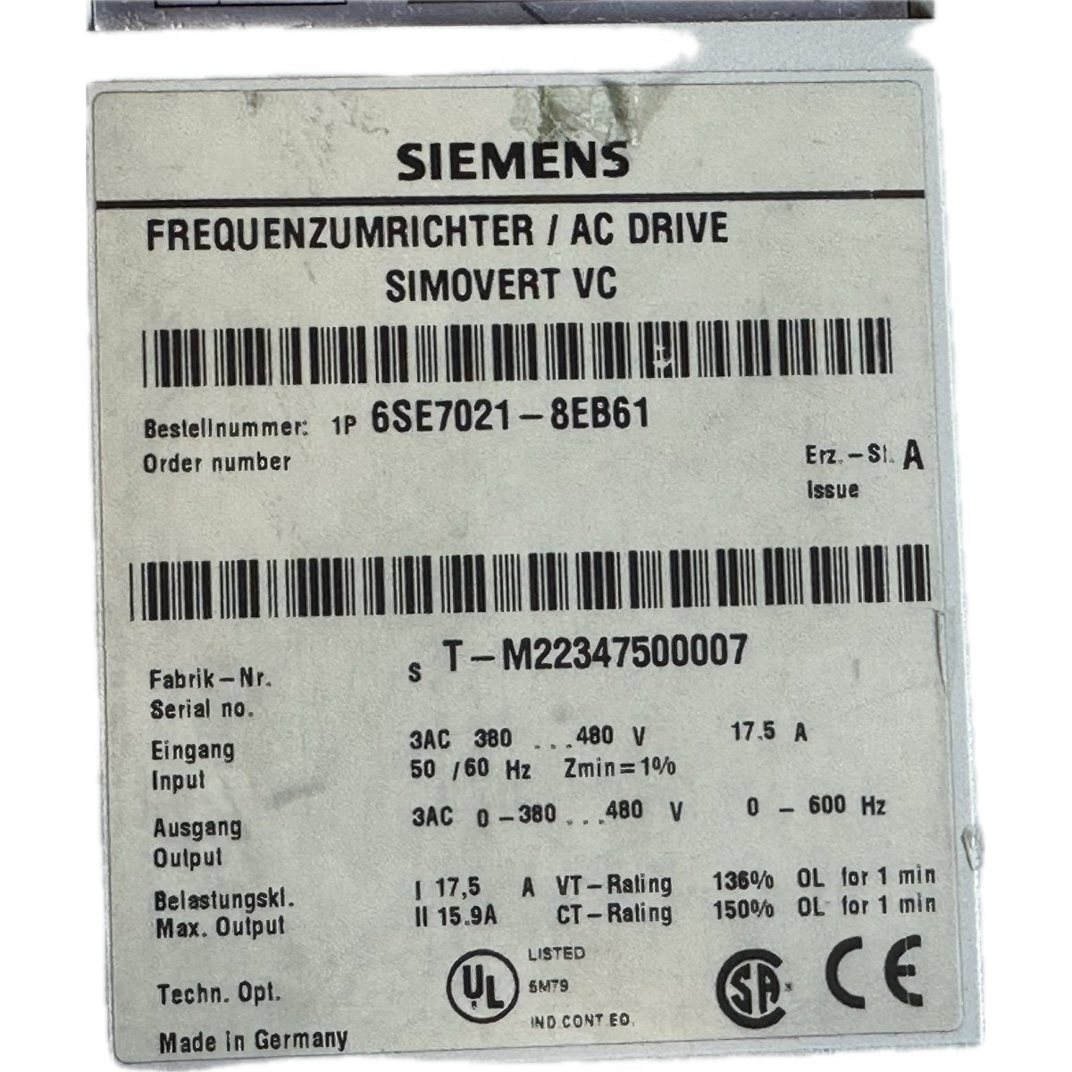 .FJ71 Frequenzumrichter Siemens 6SE7021-8EB61 Schanier Defekt_4