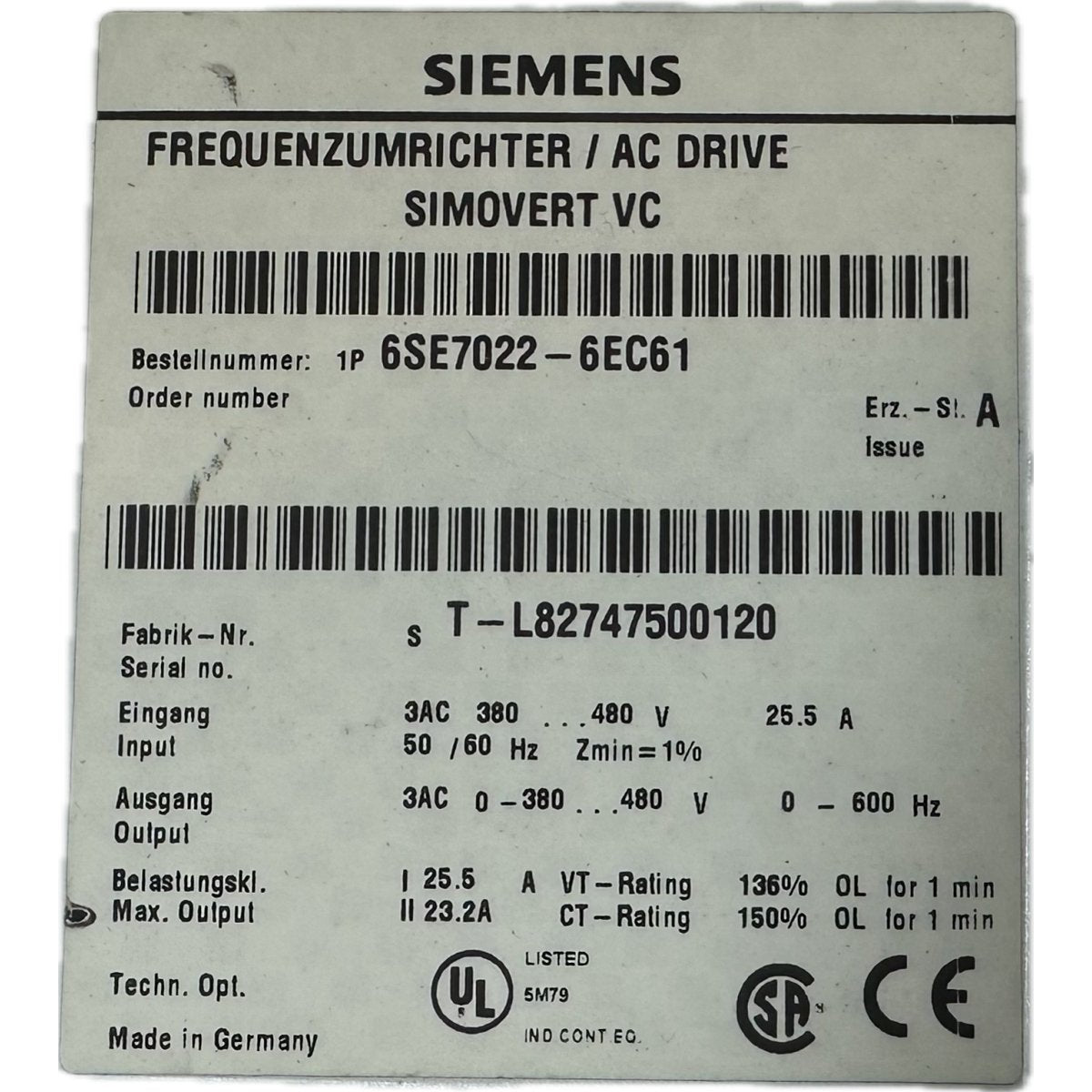 Siemens 6SE7022-6EC61-4