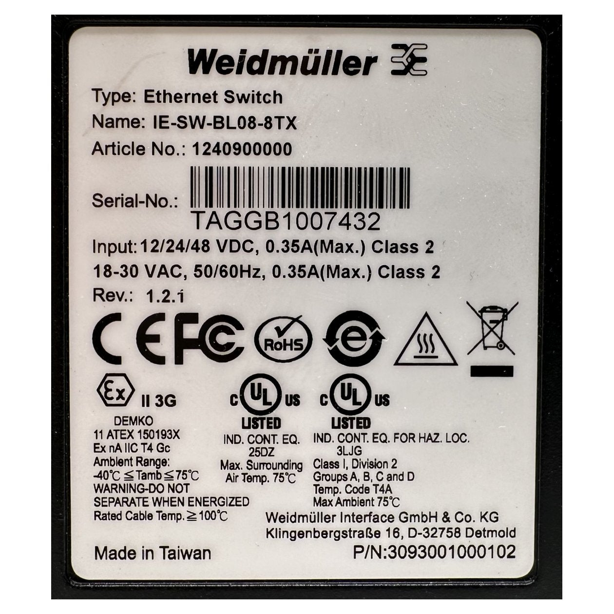 GJ152 Ethernet Switch Weidmüller IE-SW-BL08-8TX_3