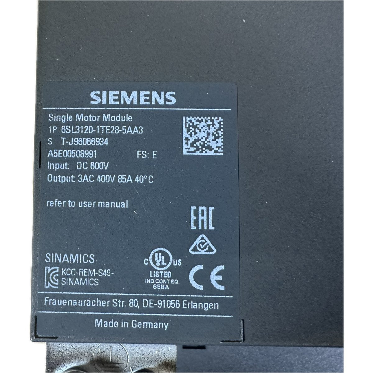 Siemens 6SL3120-1TE28-5AA3E-4