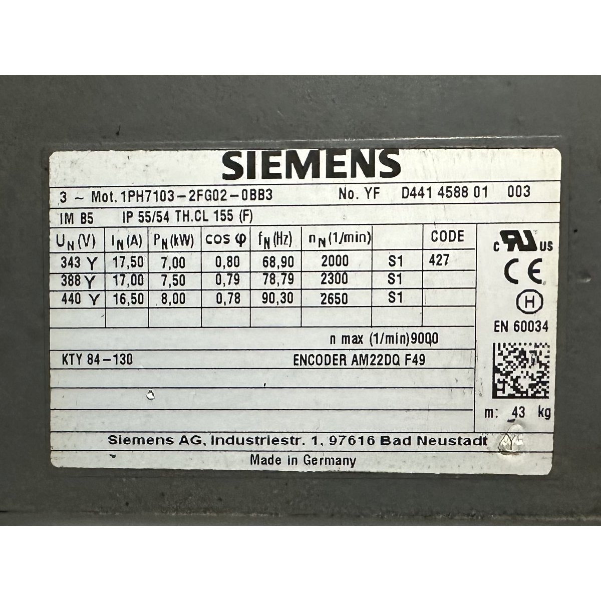 Siemens 1PH7103-2FG02-0BB3-4