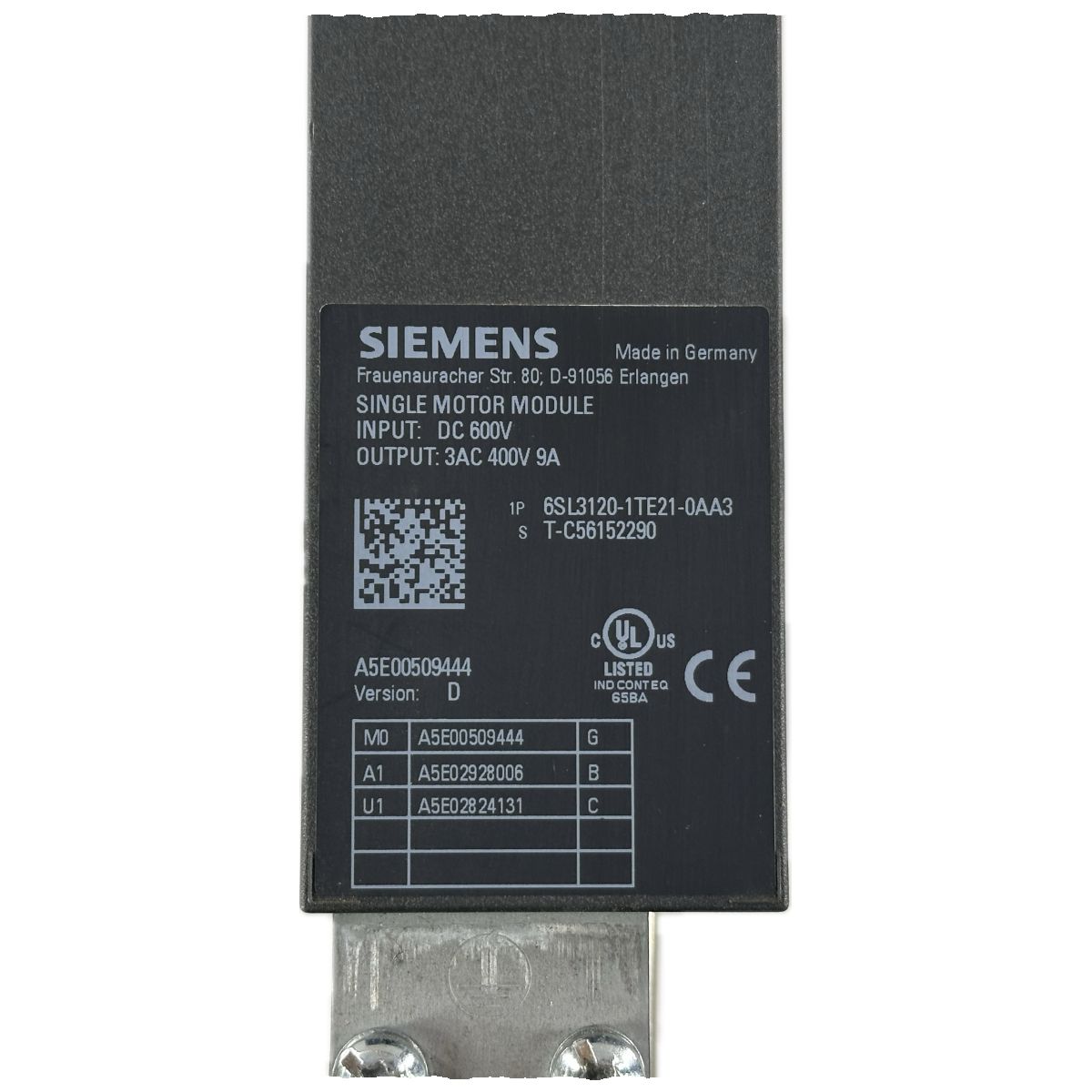 GJ277 Single Motor Module Siemens 6SL3120-1TE21-0AA3 Version D_4