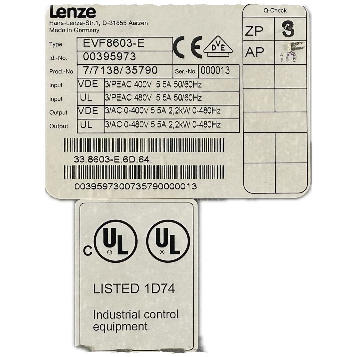 GJ287 Frequenzumrichter Lenze EVF8603-E 33.8603-E.6D.64._4