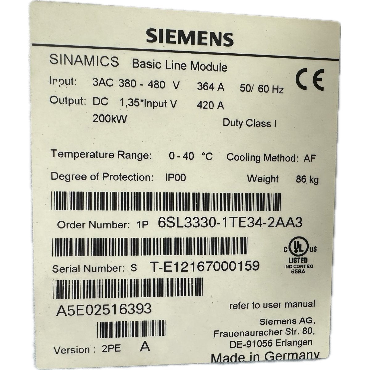 Siemens 6SL3353-1AE34-2DA1-4