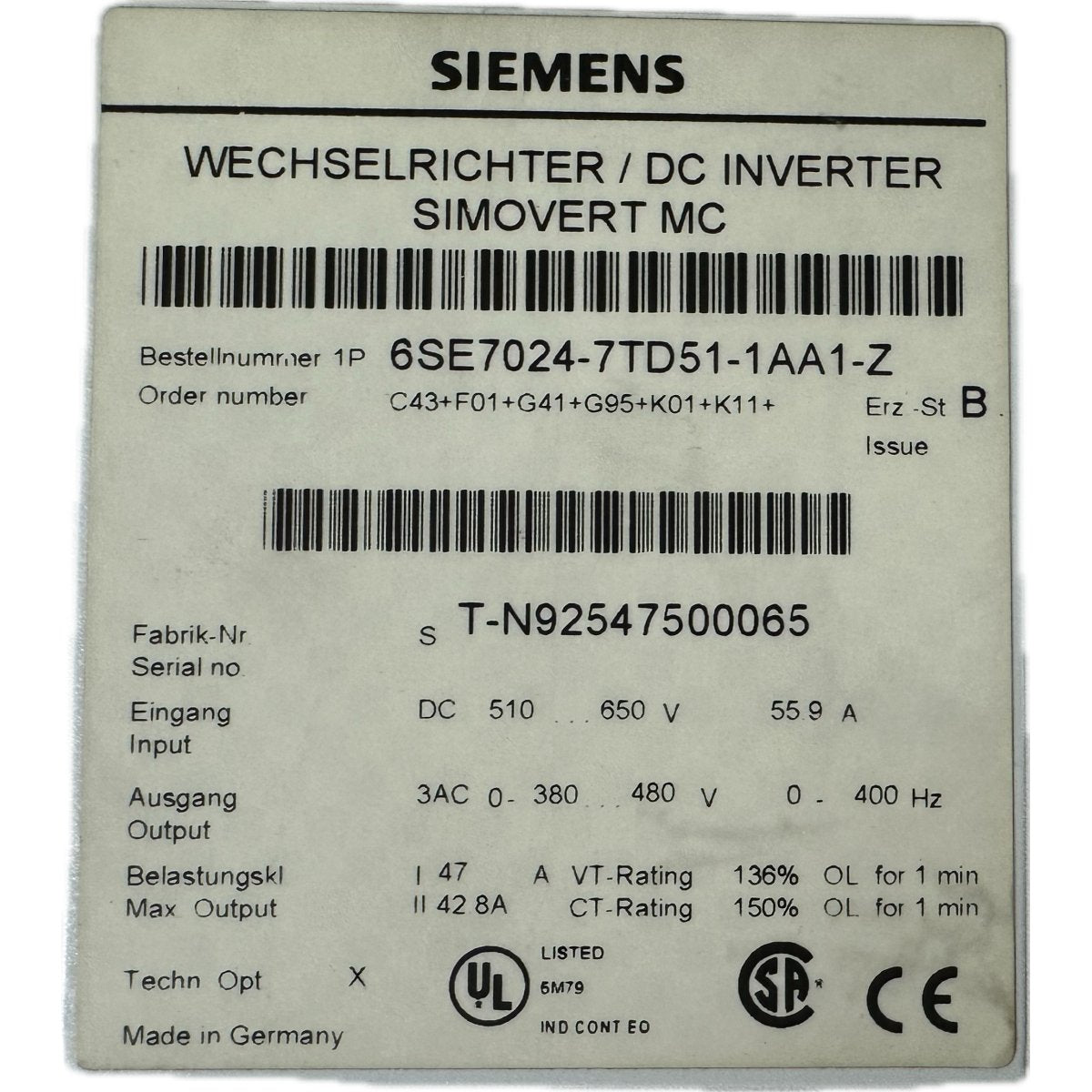 Siemens 6SE7024-7TD51-1AA1-Z-4