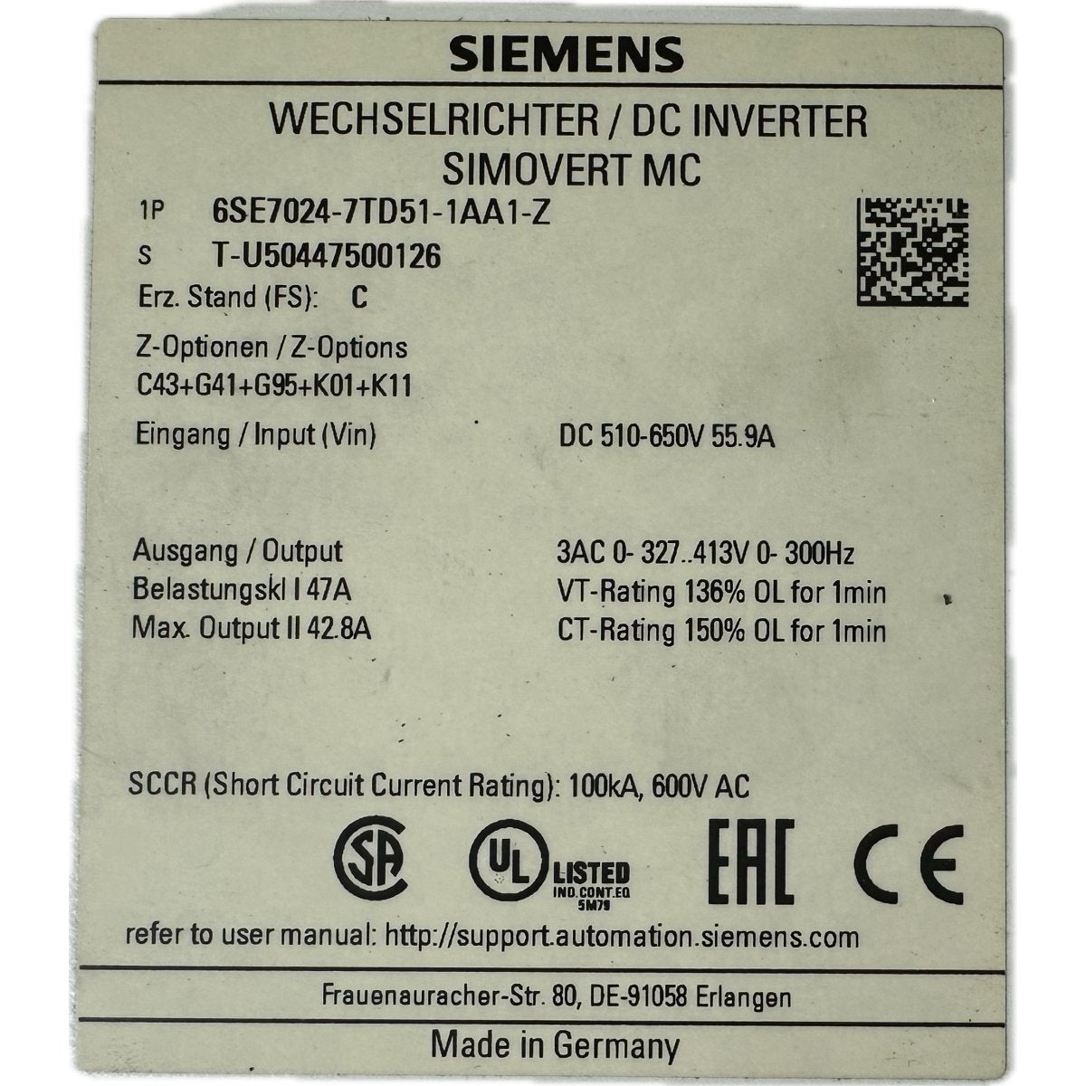 Siemens 6SE7024-7TD51-1AA1-Z-4