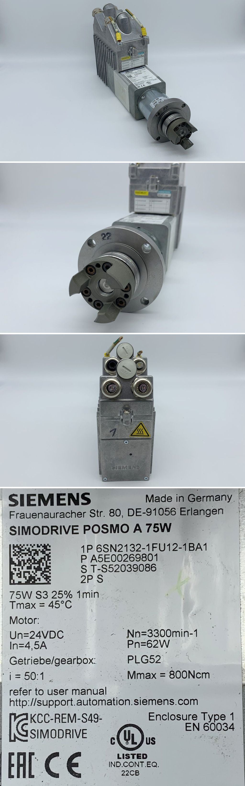 LK1022 Servomotor Posmo A 75W Siemens 6SN2132-1FU12-1BA1 24V DC