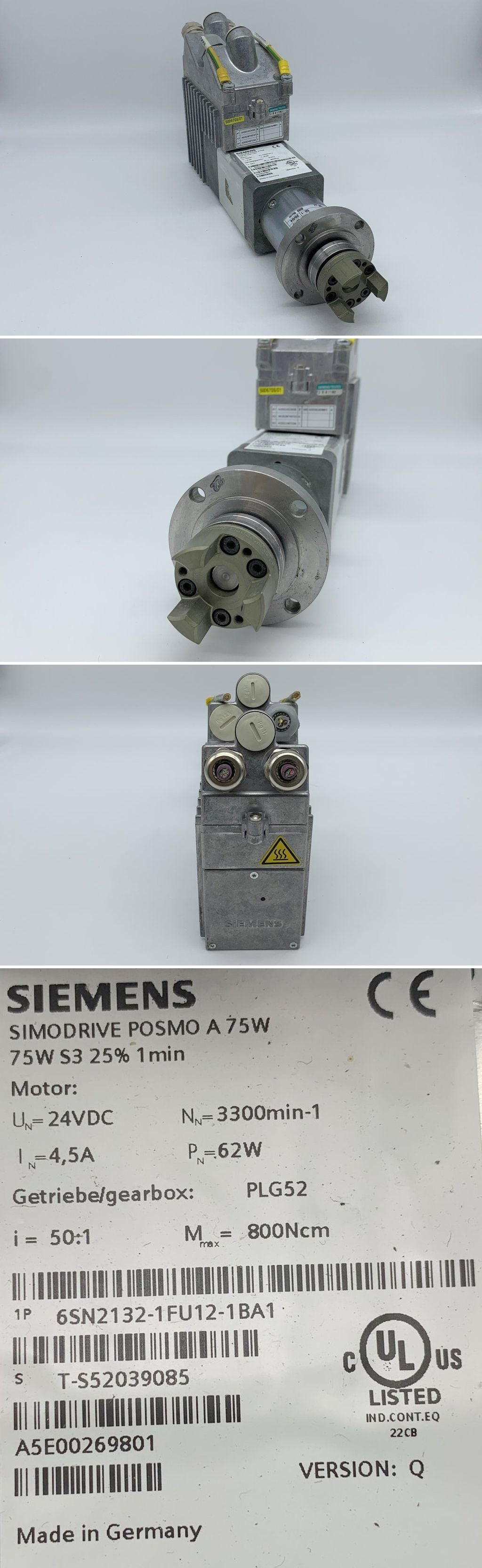 LK1023 Servomotor Posmo A 75W Siemens 6SN2132-1FU12-1BA1 Version Q 24V DC