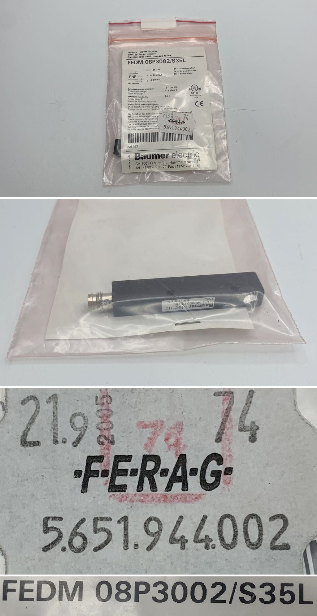 LK1099 Einweg-Lichtschranke Baumer FEDM 08P3002/S35L Ferag 5.651.944.002