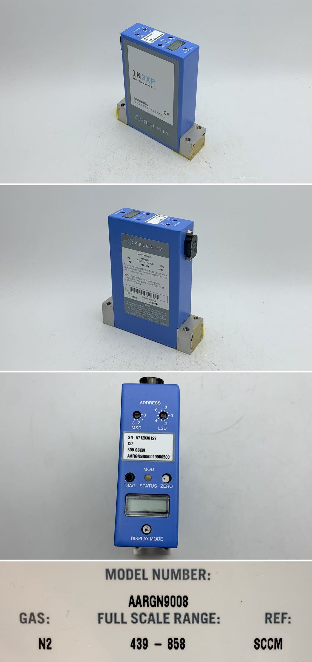 .LK1838 Massenflussregler Mass Flow Controller Celerity AARGN9008 IN3XP 500sccm	