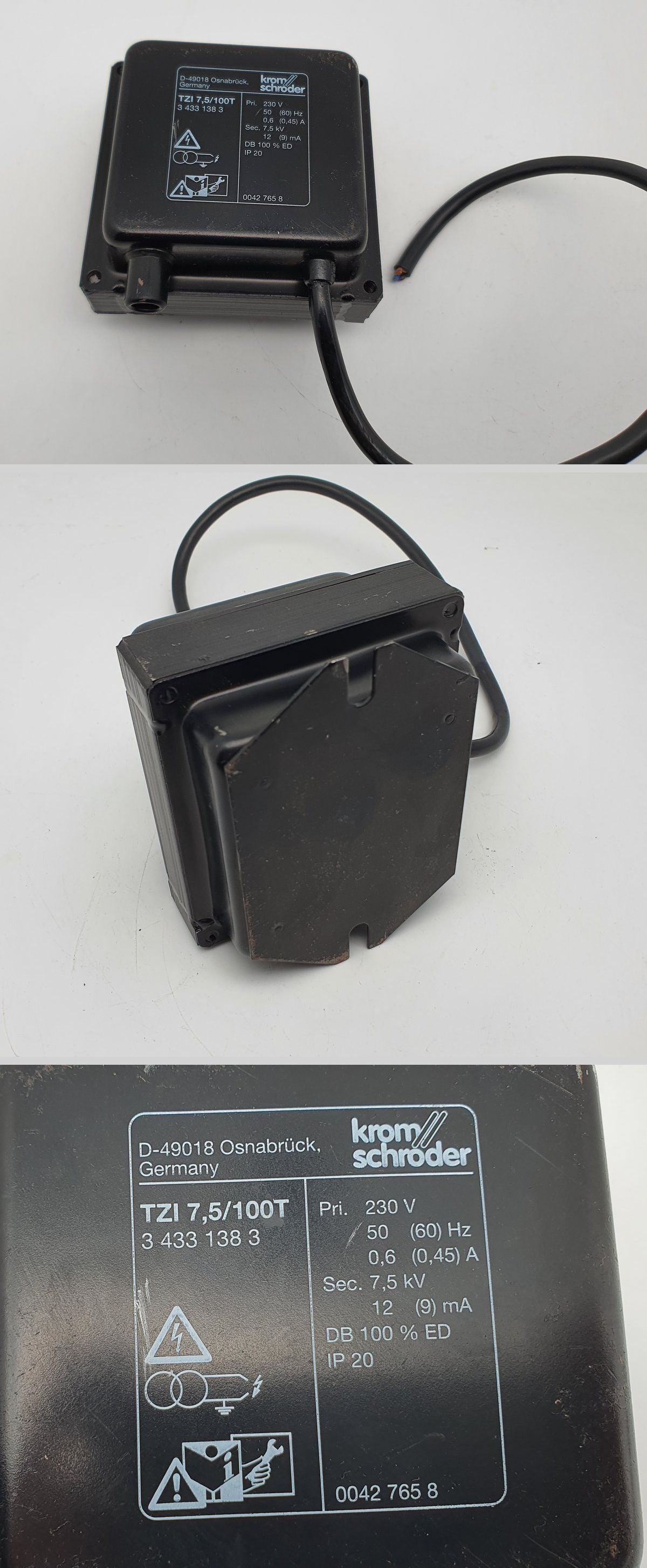  .LK2490 Zündtrafo Kromschöder TZI 7,5/100T 34331383 7,5KV