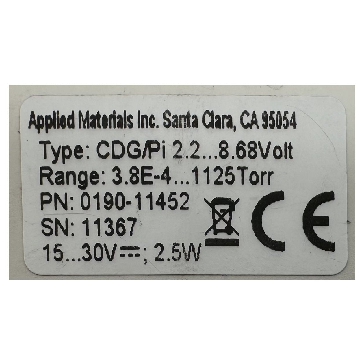 LK2929 Capacitance/Pirani Gauge Applied Materials CDG/Pi 2.2 8.68V 0190-11452_4