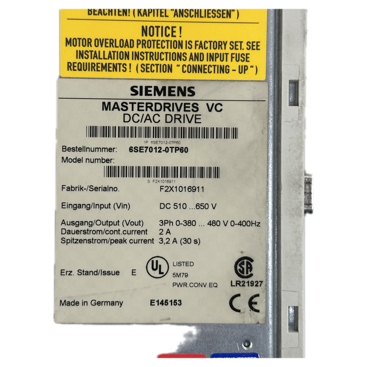 LK4640 Masterdrives Siemens 6SE7012-0TP60_4