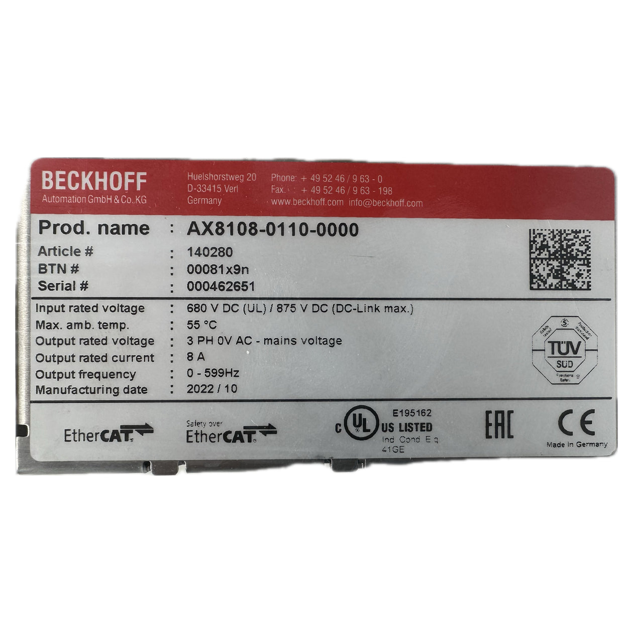 LK4681 Einachsmodul Beckhoff AX8108-0110-0000_4