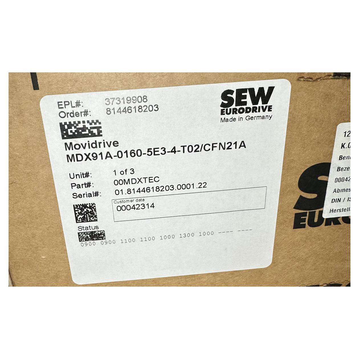 LK4776 Umrichter Inverter SEW MDX91A-0160-5E3-4-T02/CFN21A 1.22_2