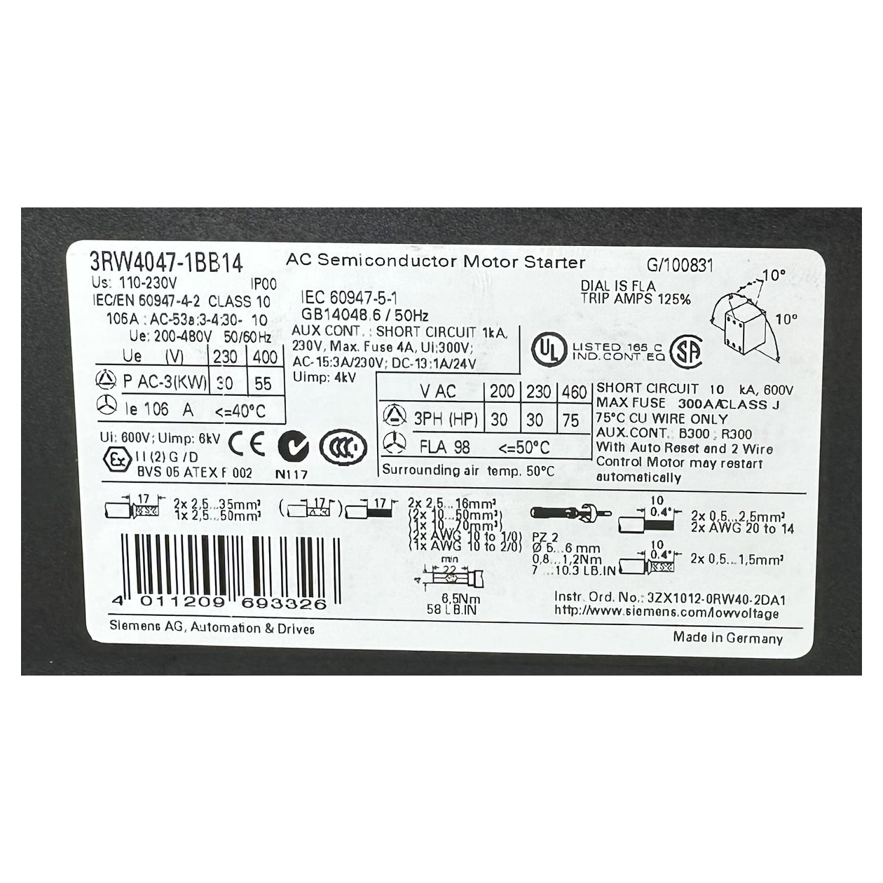 LK4959 Sanftanlauf Softstarter Siemens 3RW4047-1BB14 55KW_6