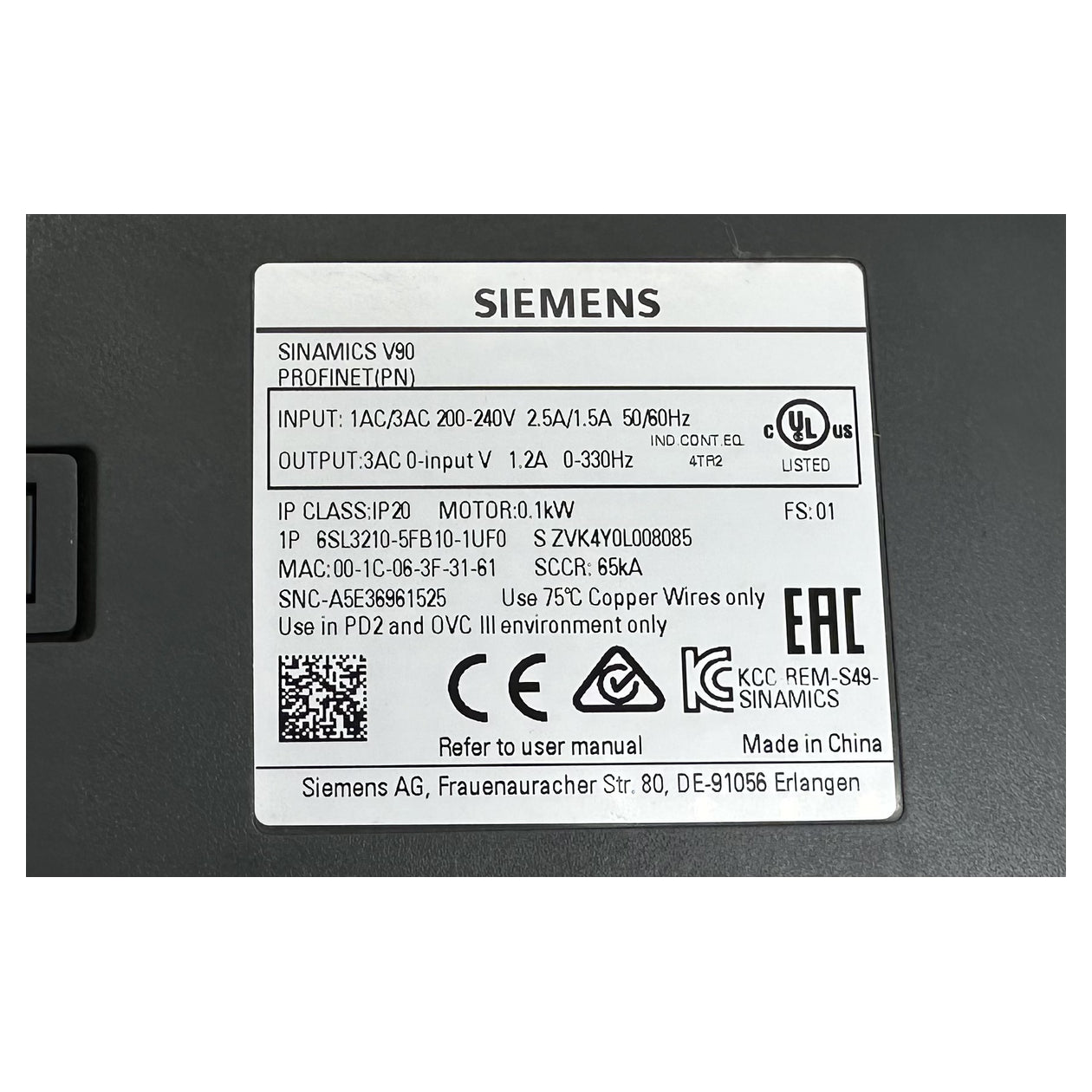 LK5107 Frequenzumrichter Siemens 6SL3210-5FB10-1UF0 0,1KW 0-330Hz_4