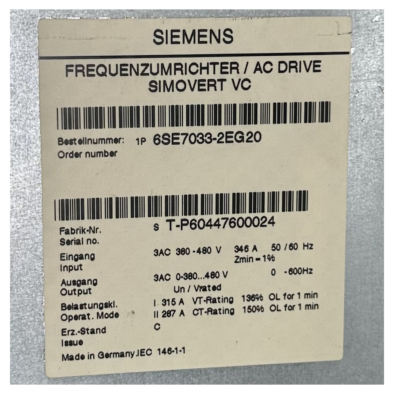 LK5132 Frequenzumrichter Siemens 6SE7033-2EG20 160KW 6SE7090-0XX84-0AF0 -0AJ0_10
