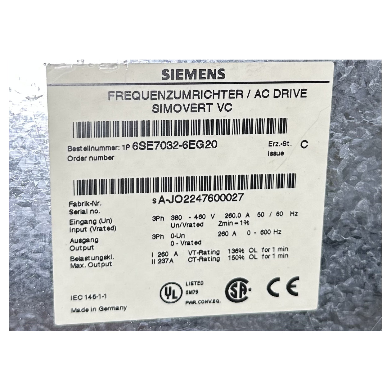 LK5133 Frequenzumrichter Siemens 6SE7032-6EG20 132KW 6SE7090-0XX84-0AF0 -0AJ0_9