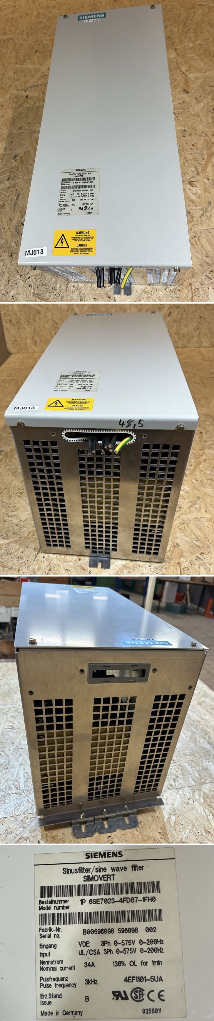 MJ013 line filter sine wave filter Siemens 6SE7023-4FD87-1FH0 34A