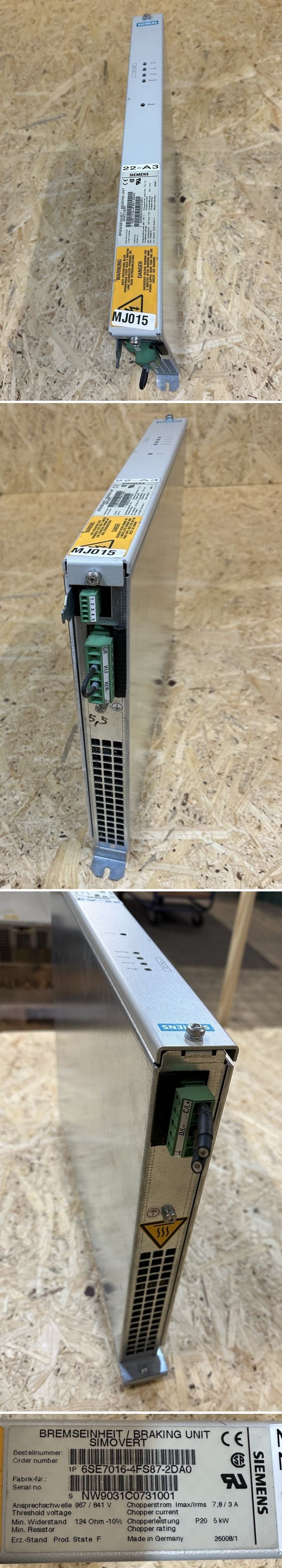 .MJ015 Bremseinheit Widerstand chopper Siemens 6SE7016-4FS87-2DA0 5KW 124Ohm