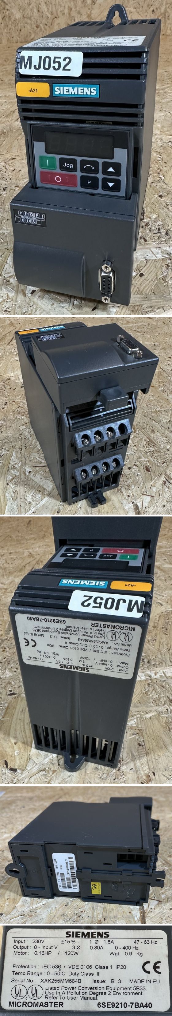 .MJ052 Frequenzumrichter Micromaster Siemens 6SE9210-7BA40 120W Profibus