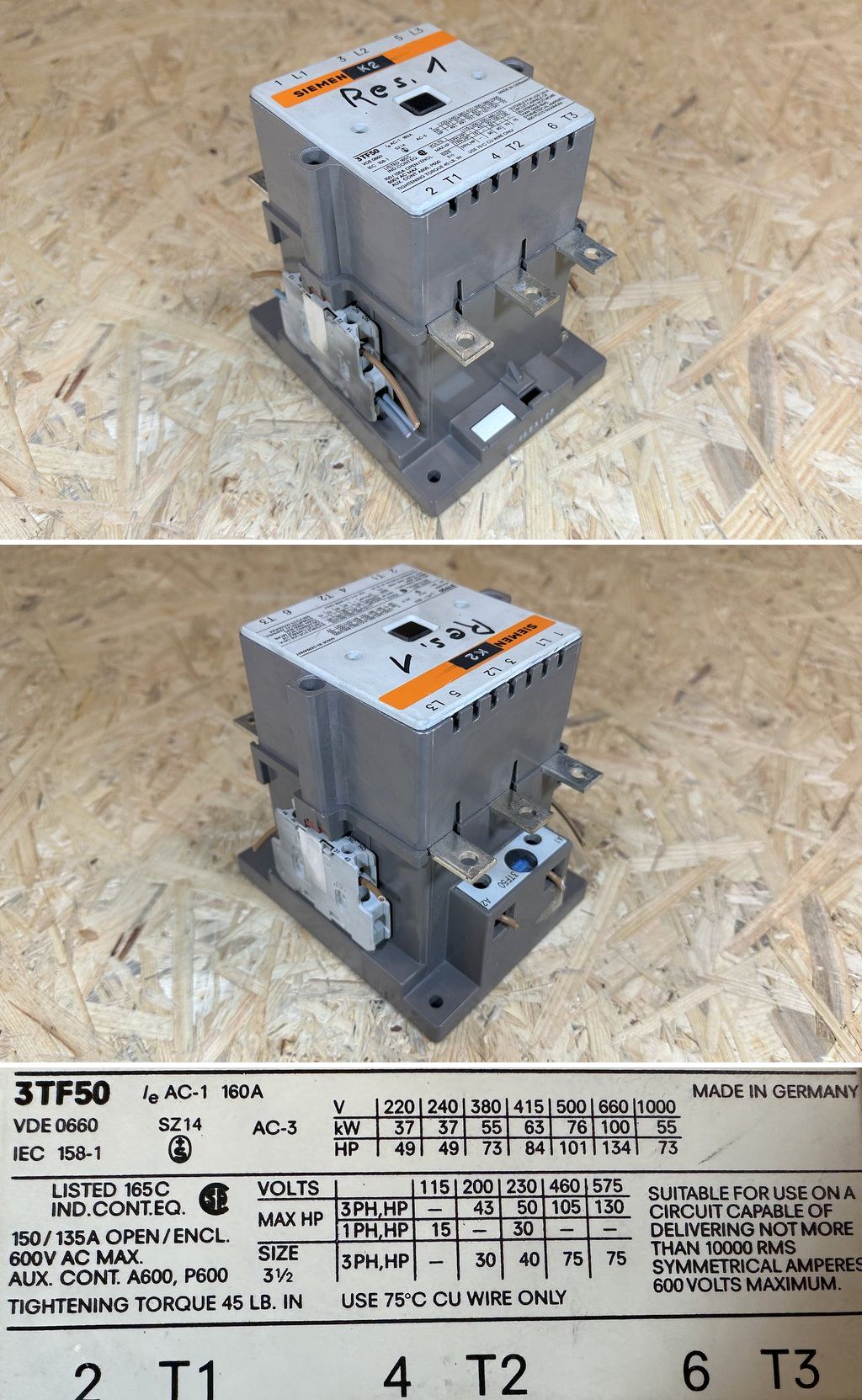 MJ509 Schütz Siemens 3TF50 55kW Spule 230V/AC