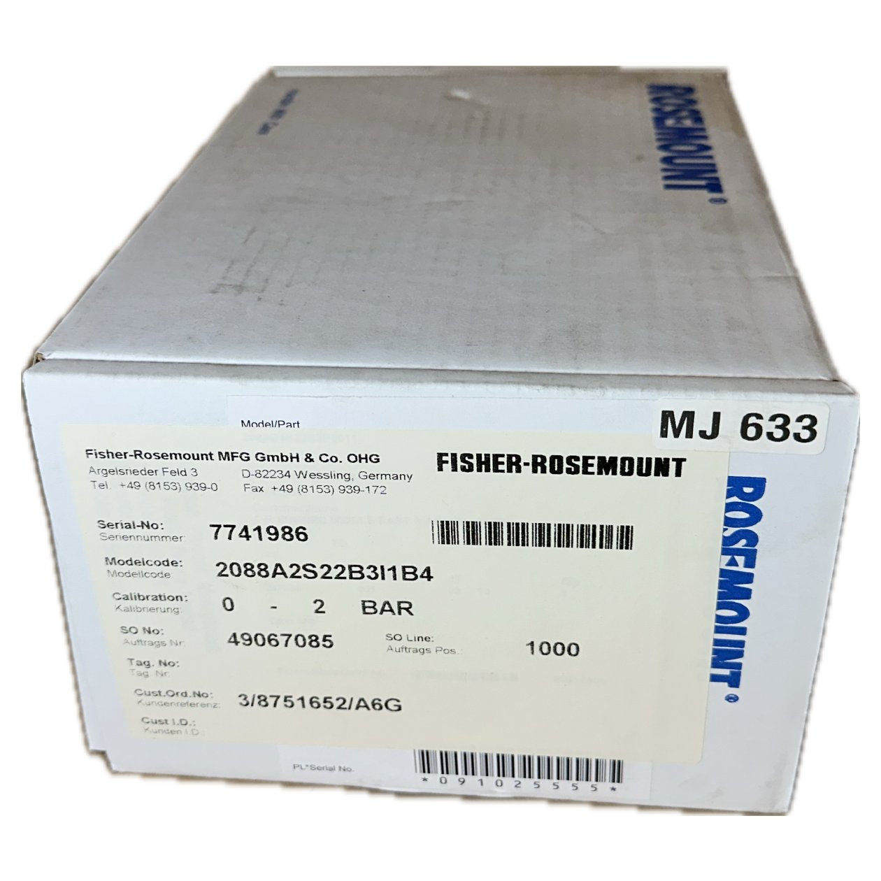 MJ633 Druckmesser Fisher Rosemount 2088A2S22B3I1B4