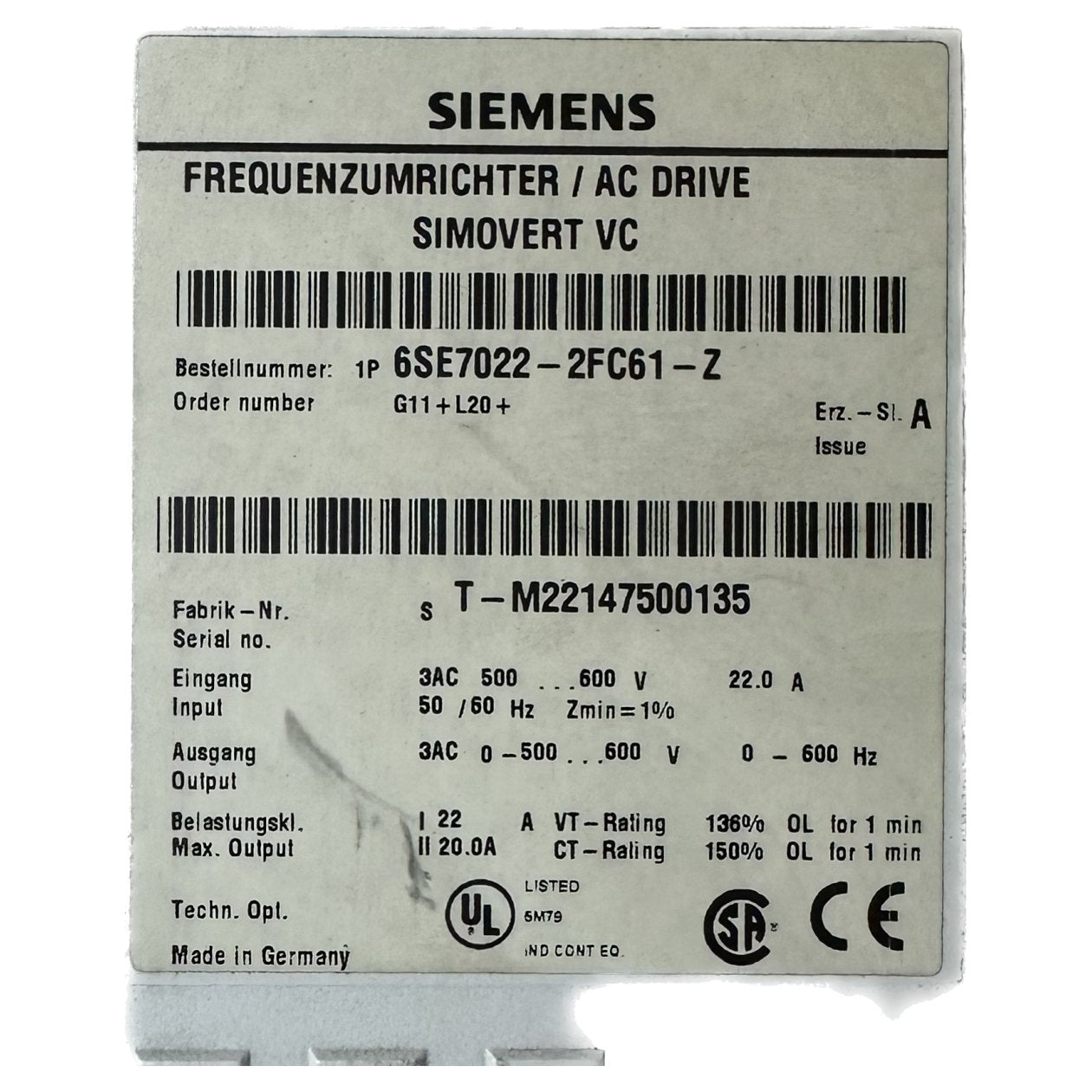 MJ781 Siemens 6SE7016-2FB61-Z-4