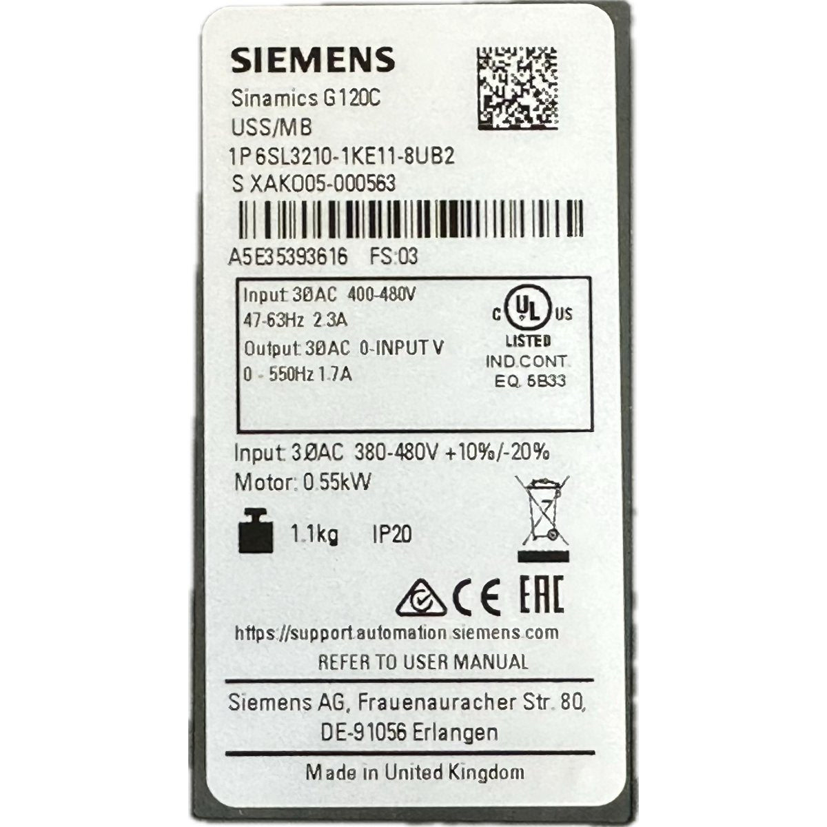 Siemens 6SL3210-1KE11-8UB2-4