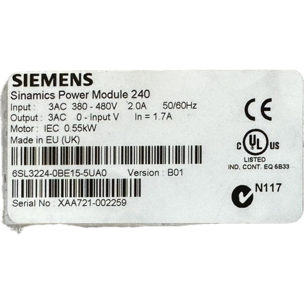 Siemens 6SL3224-0BE15-5UA0-4