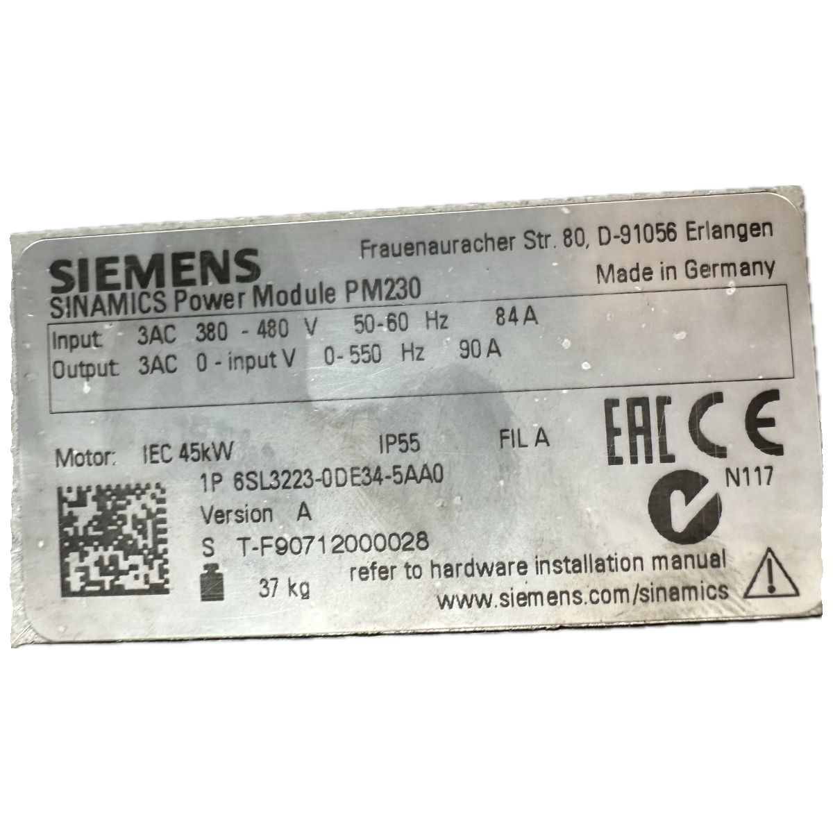 NJ011 Fequenzummrichter Siemens 6SL3223-0DE34-5AA0_4