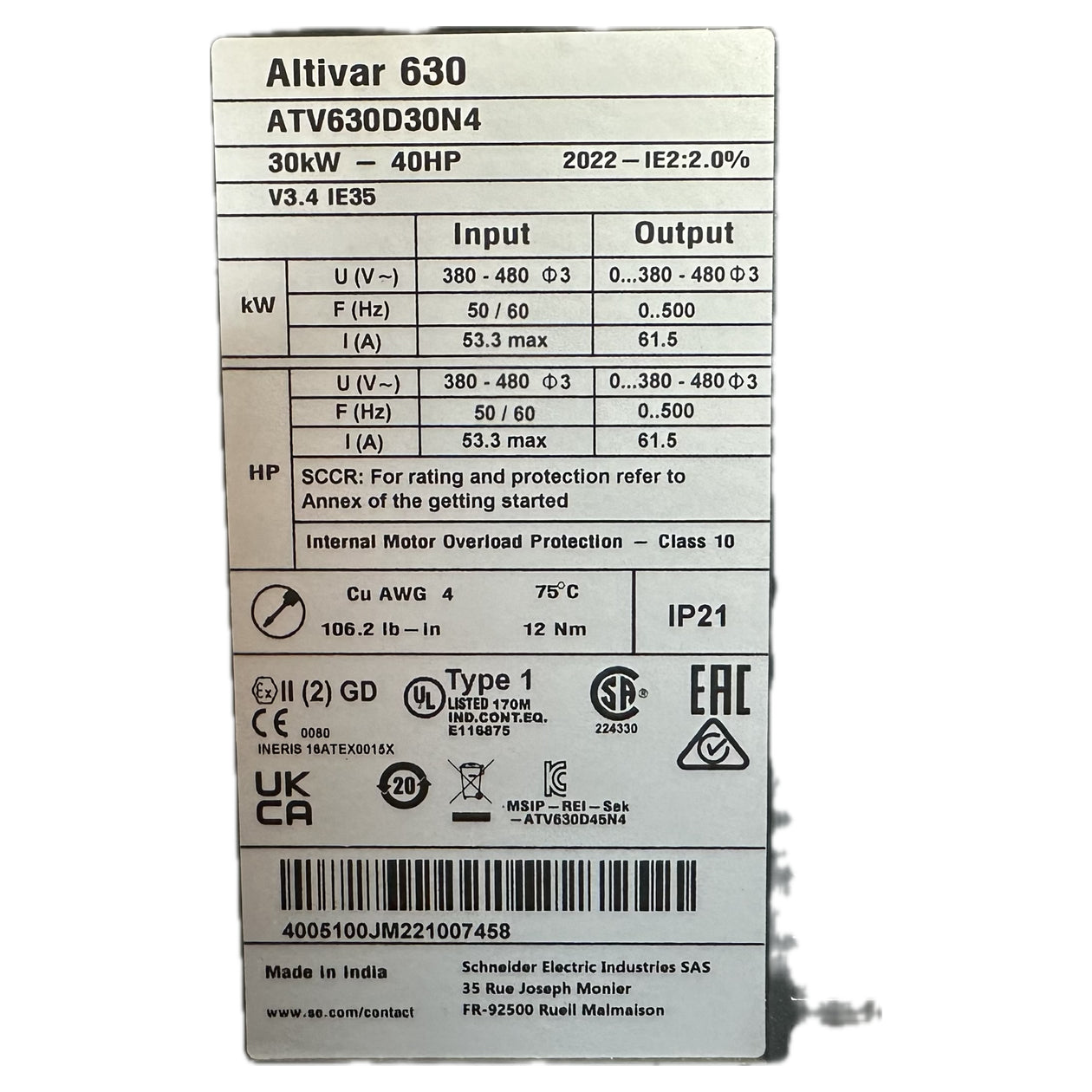 NJ093 Softstarter Schneider Altitvar 630 ATV630D30N4_4