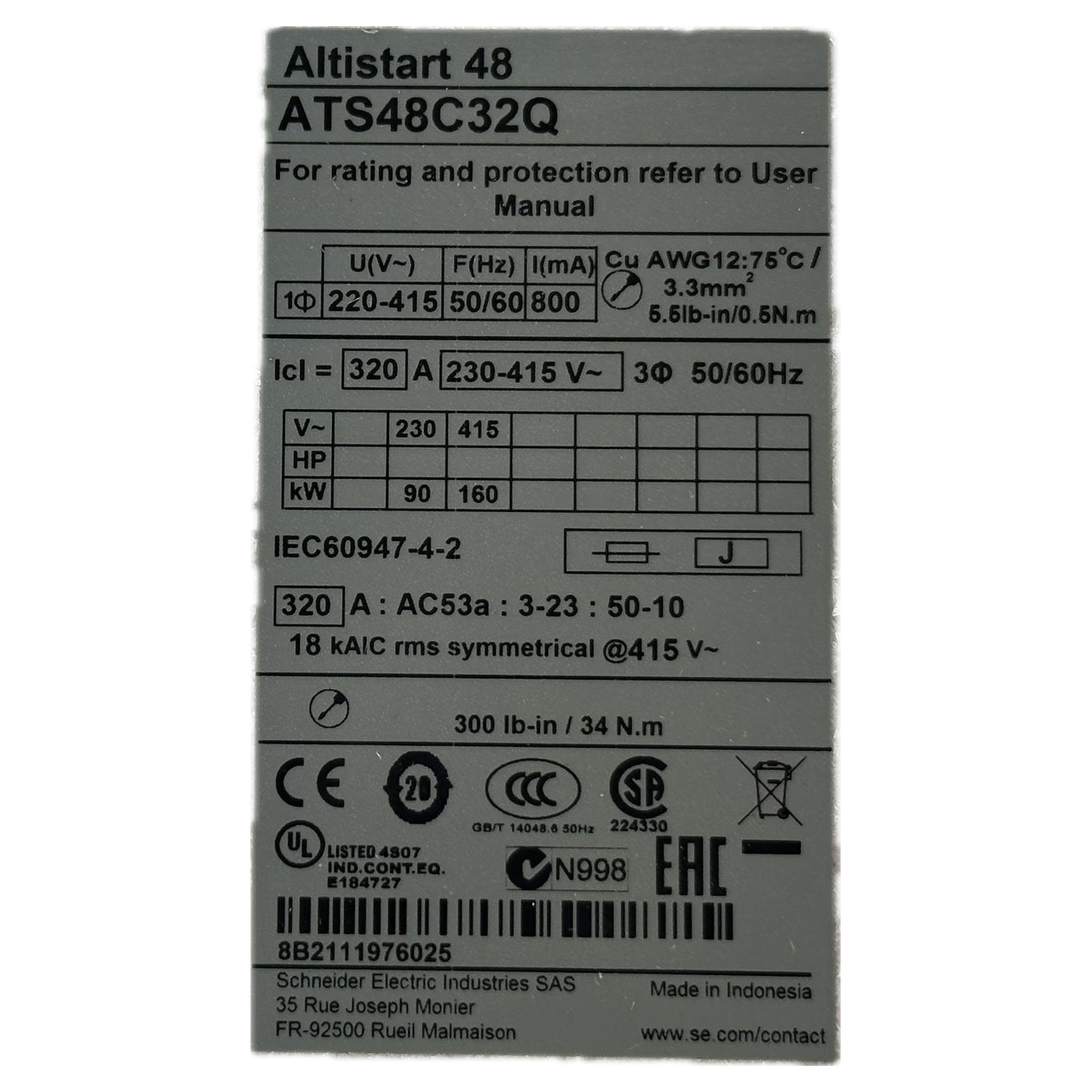 NJ206 Softstarter Altistart 48 Schneider ATS48C32Q 320A_4